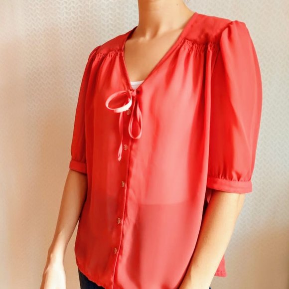 Vintage dark orange short sleeve blouse - Picture 1 of 8